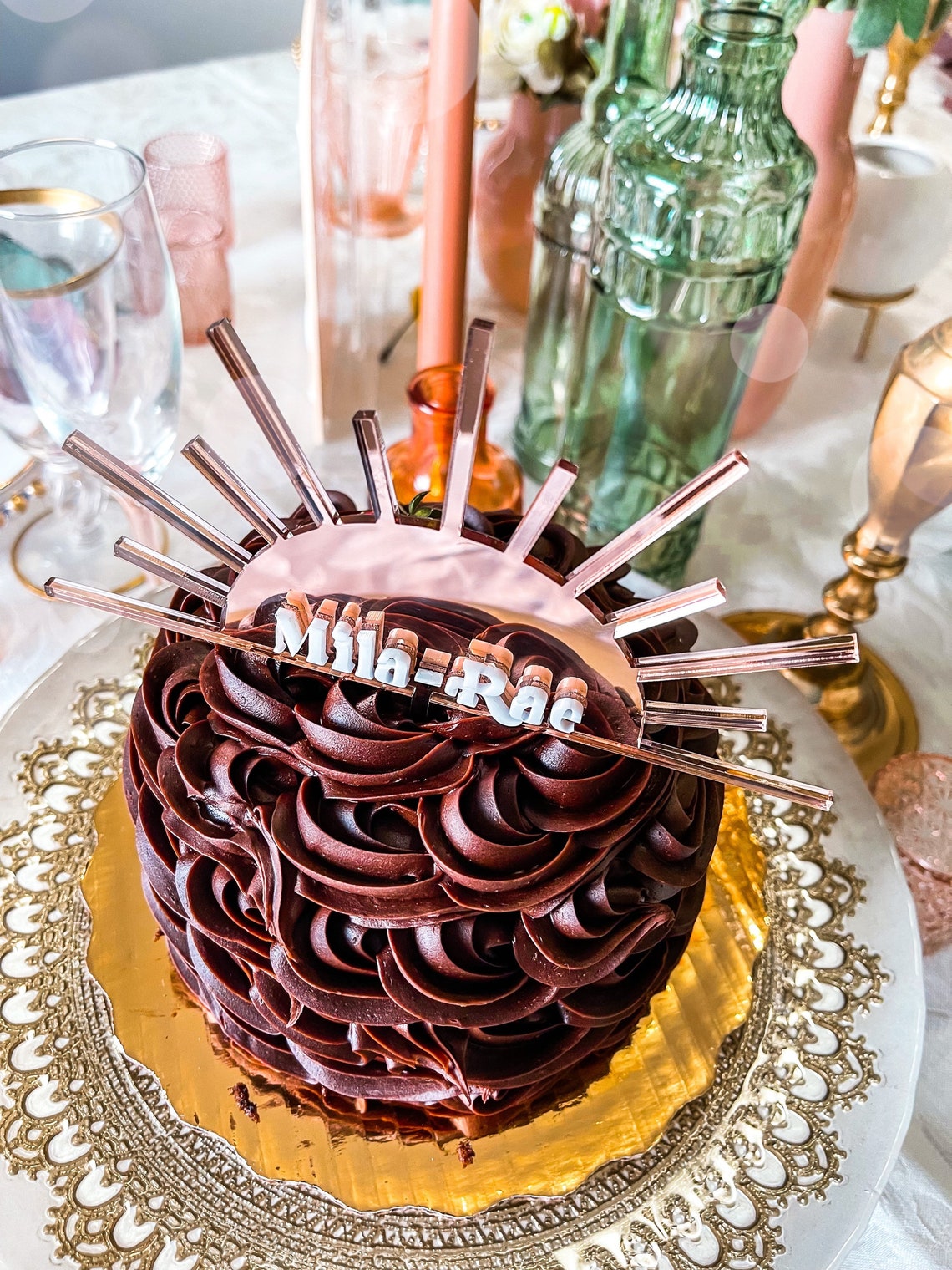 Custom name cake topper | featured on cake | Rose gold cake topper with White lettering name