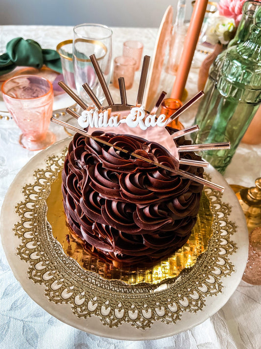 Custom Name Cake Topper | Rose Gold with diagonal name | white Lettering