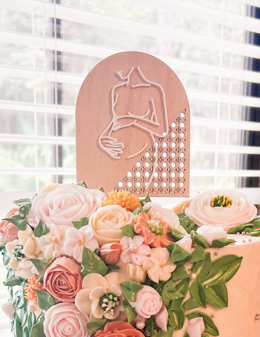 Baby shower cake topper | maternity cake topper | pregnant person on boho cake topper