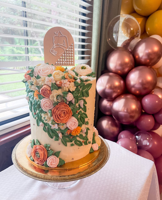 Baby shower cake topper | maternity cake topper | pregnant person on boho cake topper | featured on floral cake